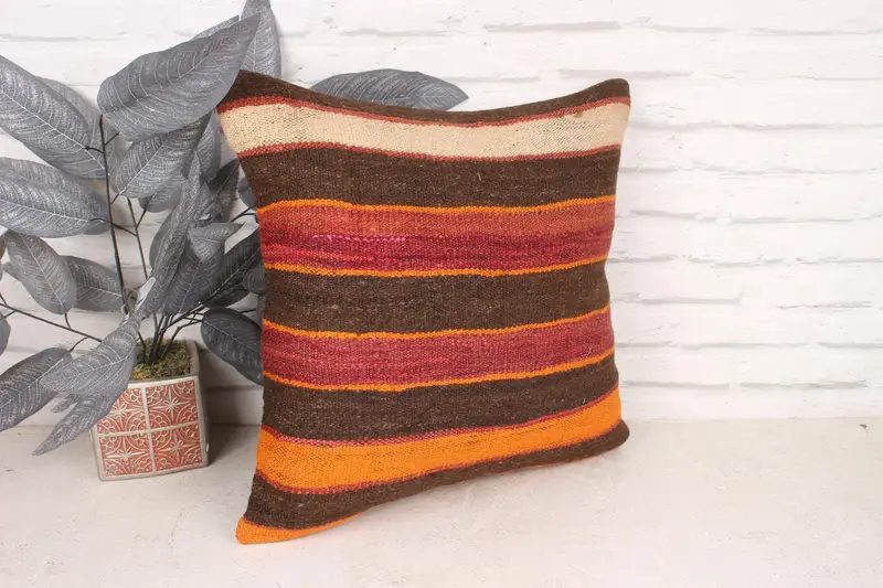 Interior Designer Pillow, Pillow, Vintage Kilim Throw Pillow, Hippie Throw Pillow Sham, 18x18 Brown Cushion Cover, Gift Pillow - 3
