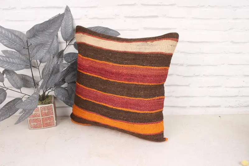 Interior Designer Pillow, Pillow, Vintage Kilim Throw Pillow, Hippie Throw Pillow Sham, 18x18 Brown Cushion Cover, Gift Pillow - 4