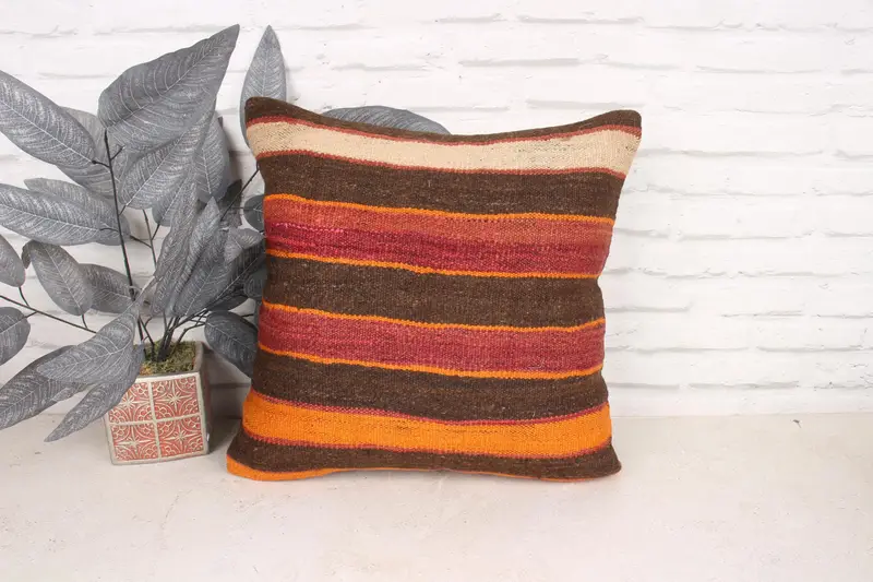 Interior Designer Pillow, Pillow, Vintage Kilim Throw Pillow, Hippie Throw Pillow Sham, 18x18 Brown Cushion Cover, Gift Pillow - 1