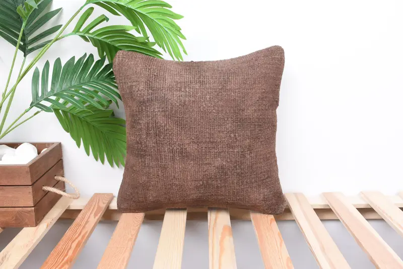 Pillow Cover, Gift Pillow, Neutral Throw Cushion, Handmade Kilim Cushion, Boho Pillow Sham Cover, 14x14 Brown Cushion, Neutral Throw Pillow Cover - 1