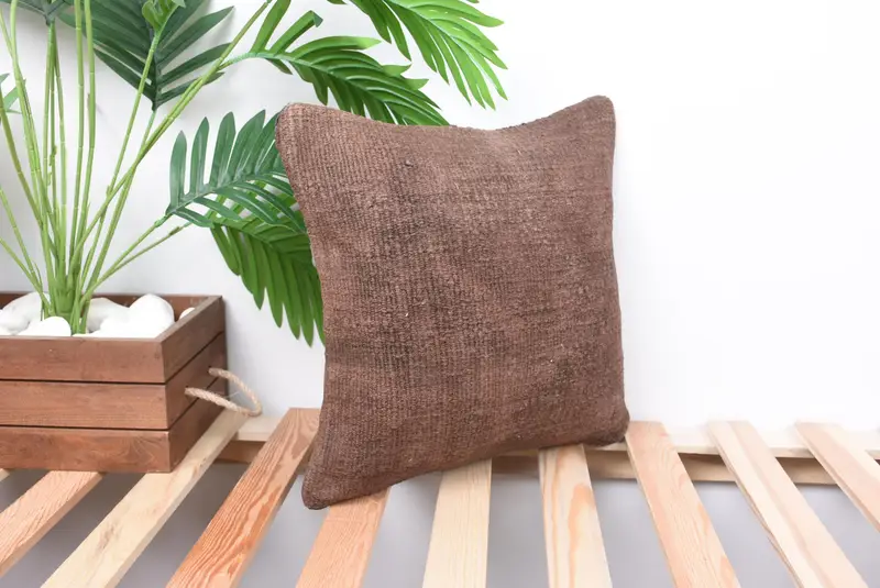 Pillow Cover, Gift Pillow, Neutral Throw Cushion, Handmade Kilim Cushion, Boho Pillow Sham Cover, 14x14 Brown Cushion, Neutral Throw Pillow Cover - 4