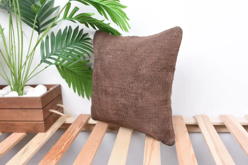 Pillow Cover, Gift Pillow, Neutral Throw Cushion, Handmade Kilim Cushion, Boho Pillow Sham Cover, 14x14 Brown Cushion, Neutral Throw Pillow Cover - 5