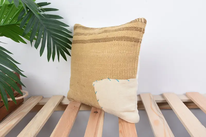Kilim Pillow Cover, Bolster Cushion Cover, 12x12 Beige Cushion Case, Vintage Pillow, Pillow, Ethnical Kilim Rug Pillow, Outdoor Throw Cushion - 5