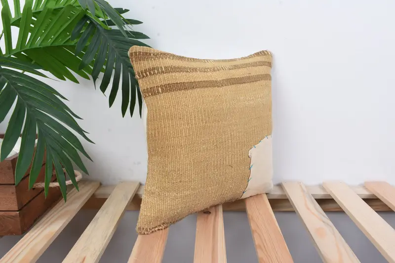 Kilim Pillow Cover, Bolster Cushion Cover, 12x12 Beige Cushion Case, Vintage Pillow, Pillow, Ethnical Kilim Rug Pillow, Outdoor Throw Cushion - 4