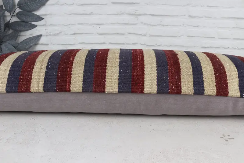 Ethnical Kilim Rug Pillow, Accent Cushion Case, Pillow, One Of A Kind Cushion Case, Handmade Kilim Cushion, Vintage Pillow, 16x48 Blue Pillow Cover - 5