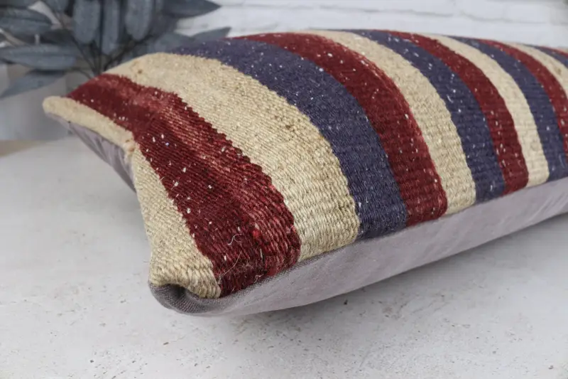 Ethnical Kilim Rug Pillow, Accent Cushion Case, Pillow, One Of A Kind Cushion Case, Handmade Kilim Cushion, Vintage Pillow, 16x48 Blue Pillow Cover - 6