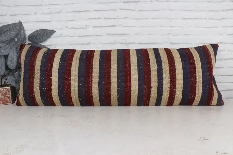 Ethnical Kilim Rug Pillow, Accent Cushion Case, Pillow, One Of A Kind Cushion Case, Handmade Kilim Cushion, Vintage Pillow, 16x48 Blue Pillow Cover - 1