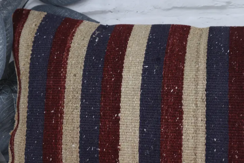 Ethnical Kilim Rug Pillow, Accent Cushion Case, Pillow, One Of A Kind Cushion Case, Handmade Kilim Cushion, Vintage Pillow, 16x48 Blue Pillow Cover - 2