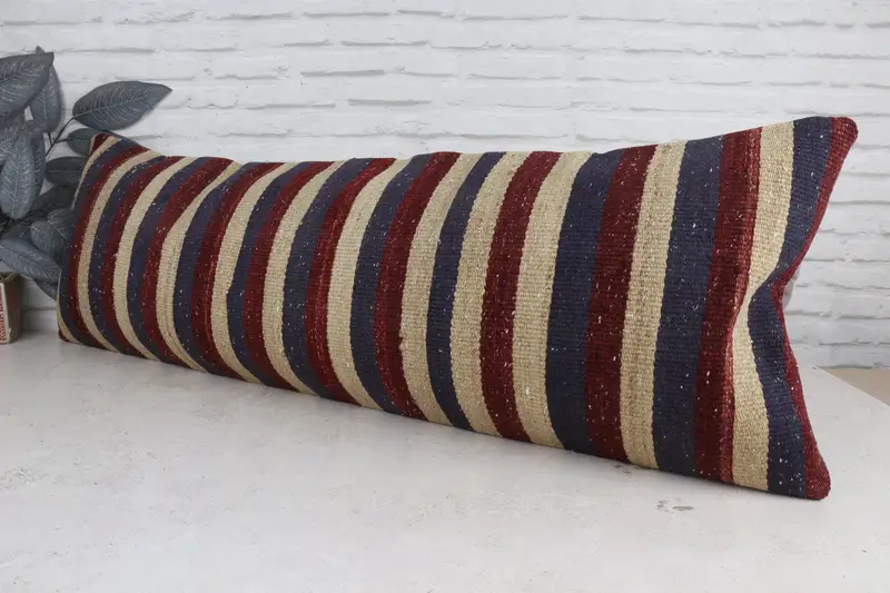 Ethnical Kilim Rug Pillow, Accent Cushion Case, Pillow, One Of A Kind Cushion Case, Handmade Kilim Cushion, Vintage Pillow, 16x48 Blue Pillow Cover - 4