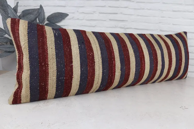 Ethnical Kilim Rug Pillow, Accent Cushion Case, Pillow, One Of A Kind Cushion Case, Handmade Kilim Cushion, Vintage Pillow, 16x48 Blue Pillow Cover - 3