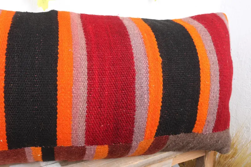 Throw Kilim Pillow, Cushion Cover, Boho Pillow, 16x36 Red Pillow Cover, Muted Cushion Cover, Colorful Pillow Case, Antique Pillows, Bench Cushion - 5
