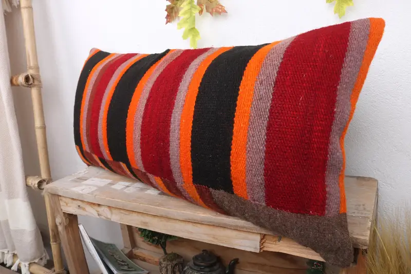 Throw Kilim Pillow, Cushion Cover, Boho Pillow, 16x36 Red Pillow Cover, Muted Cushion Cover, Colorful Pillow Case, Antique Pillows, Bench Cushion - 4