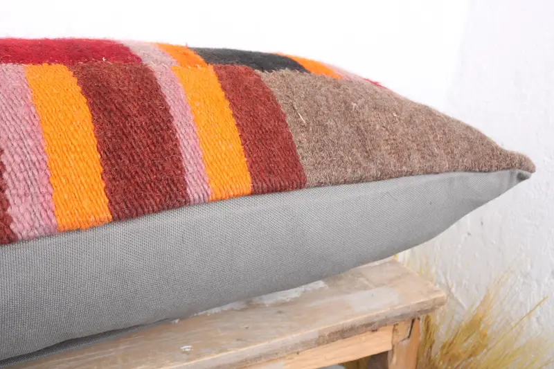 Throw Kilim Pillow, Cushion Cover, Boho Pillow, 16x36 Red Pillow Cover, Muted Cushion Cover, Colorful Pillow Case, Antique Pillows, Bench Cushion - 6
