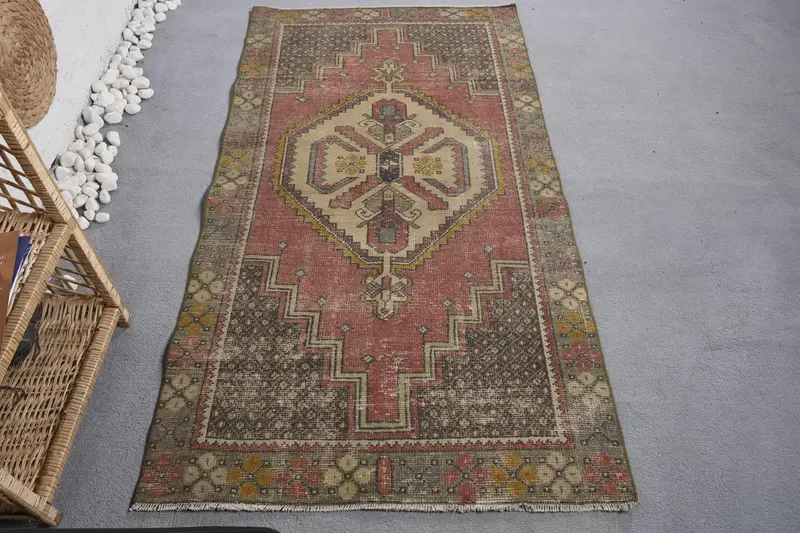 レッド&グリーンチェックラグ、3.4x6.2フィートのエレガントな装飾