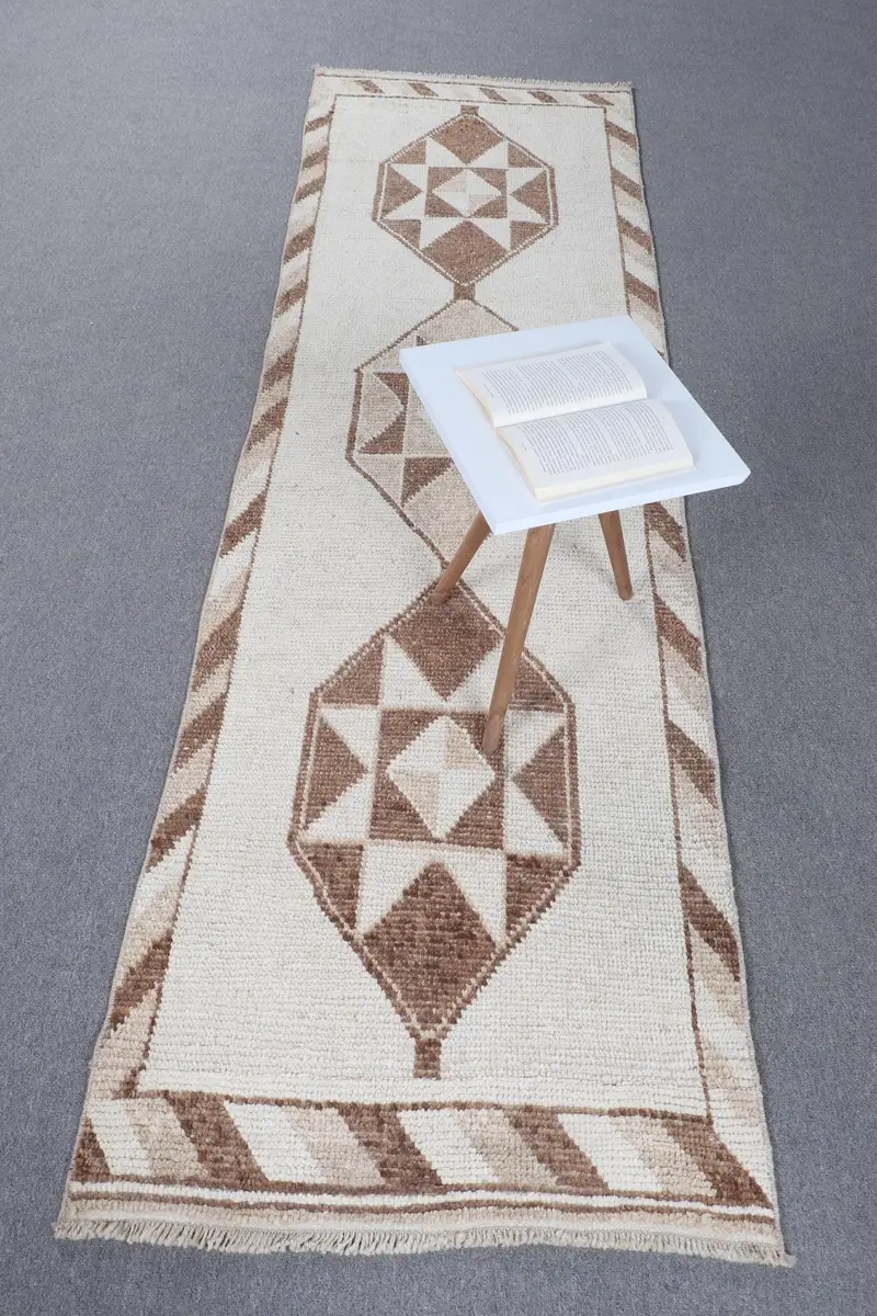 Alfombra persa hecha a mano en color beige y marrón, 60 x 30 cm