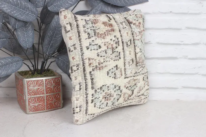 Vintage Kilim Throw Pillow, Vintage Kilim Pillow, Chair Pillow Sham, 12x12 Beige Cushion Cover, Turkish Pillow, Pillow Cover, Tapestry Pillow Case - 4