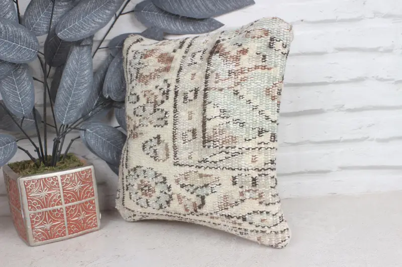 Vintage Kilim Throw Pillow, Vintage Kilim Pillow, Chair Pillow Sham, 12x12 Beige Cushion Cover, Turkish Pillow, Pillow Cover, Tapestry Pillow Case - 3