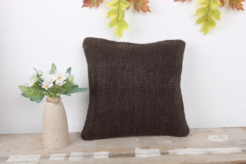 Throw Kilim Pillow, Vintage Kilim Pillow, Pillow Case, Kilim Cushion Sham, Customized Pillow, Outdoor Throw Cushion, 12x12 Brown Cushion Cover - 2