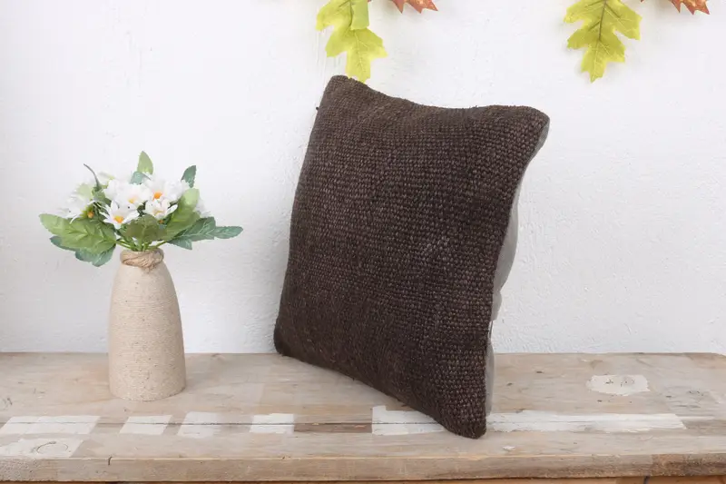 Throw Kilim Pillow, Vintage Kilim Pillow, Pillow Case, Kilim Cushion Sham, Customized Pillow, Outdoor Throw Cushion, 12x12 Brown Cushion Cover - 4