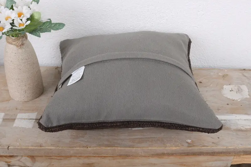 Throw Kilim Pillow, Vintage Kilim Pillow, Pillow Case, Kilim Cushion Sham, Customized Pillow, Outdoor Throw Cushion, 12x12 Brown Cushion Cover - 7