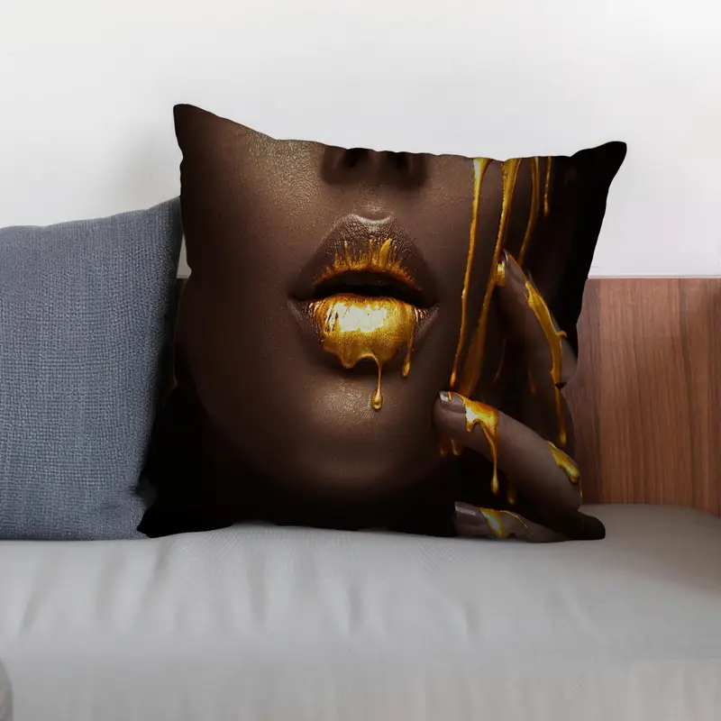 Golden Beauty African Woman Gold Lip Print Kissen