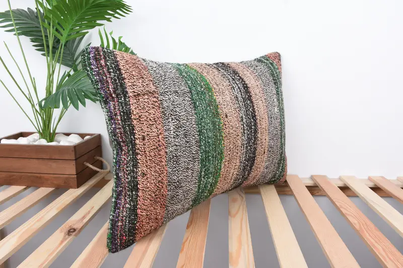 Cushion, Turkish Pillow, Bohemian Cushion Pillow Cover, Throw Kilim Pillow, 16x24 Beige Pillow Sham, Toss Pillow Sham, Ethnical Kilim Rug Pillow - 4