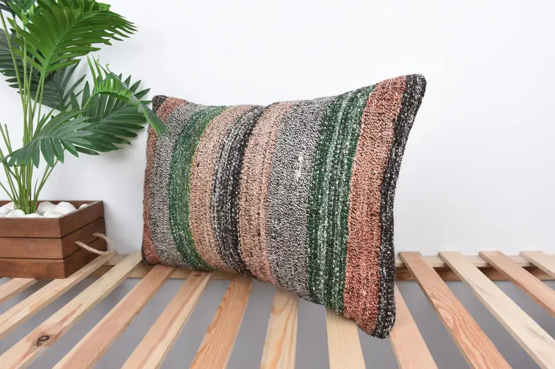 Cushion, Turkish Pillow, Bohemian Cushion Pillow Cover, Throw Kilim Pillow, 16x24 Beige Pillow Sham, Toss Pillow Sham, Ethnical Kilim Rug Pillow - 5