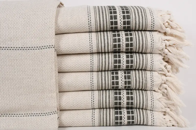 Decorative Blanket, Bachelorette Large Towel, Gift For Boyfriend, Bachelorette Party Favors, 96x94 Linen Striped Towel, Monogram Blanket - 1