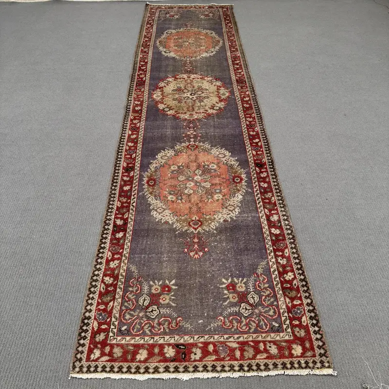 Purple Rug with Floral Paisley, 0.3x12.3 ft