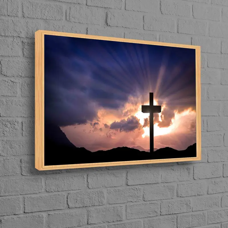 Sacred Serenity: Sunset Jesus Christ Cross Canvas Print