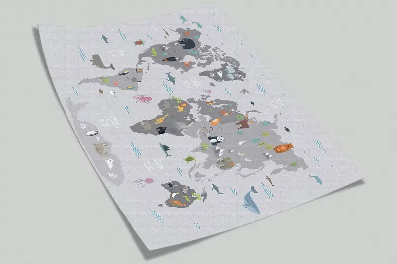 World Map Wall Decor,Modern Wall Paper,Kids Room Wall Art,3d Wall Paper,Wall Paper Peel and Stick,Educational Map Wall Decor, - 1