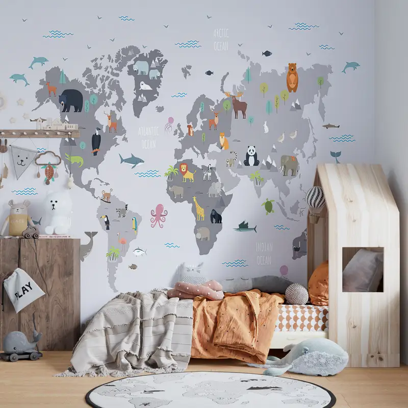 World Map Wall Decor,Modern Wall Paper,Kids Room Wall Art,3d Wall Paper,Wall Paper Peel and Stick,Educational Map Wall Decor, - 5