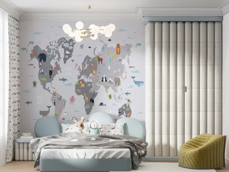 World Map Wall Decor,Modern Wall Paper,Kids Room Wall Art,3d Wall Paper,Wall Paper Peel and Stick,Educational Map Wall Decor, - 7