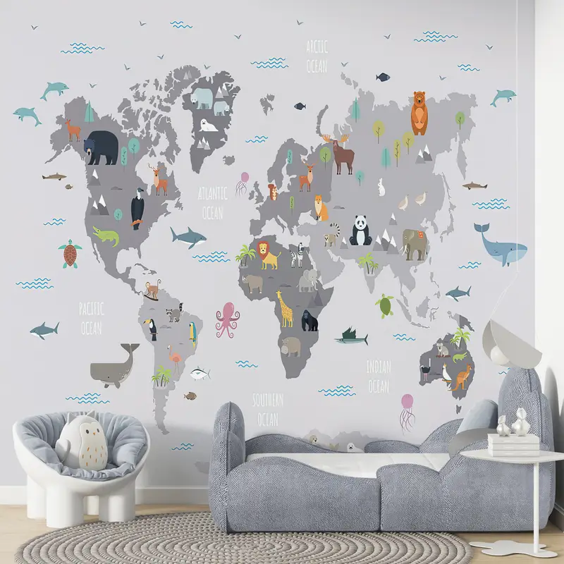 World Map Wall Decor,Modern Wall Paper,Kids Room Wall Art,3d Wall Paper,Wall Paper Peel and Stick,Educational Map Wall Decor, - 6