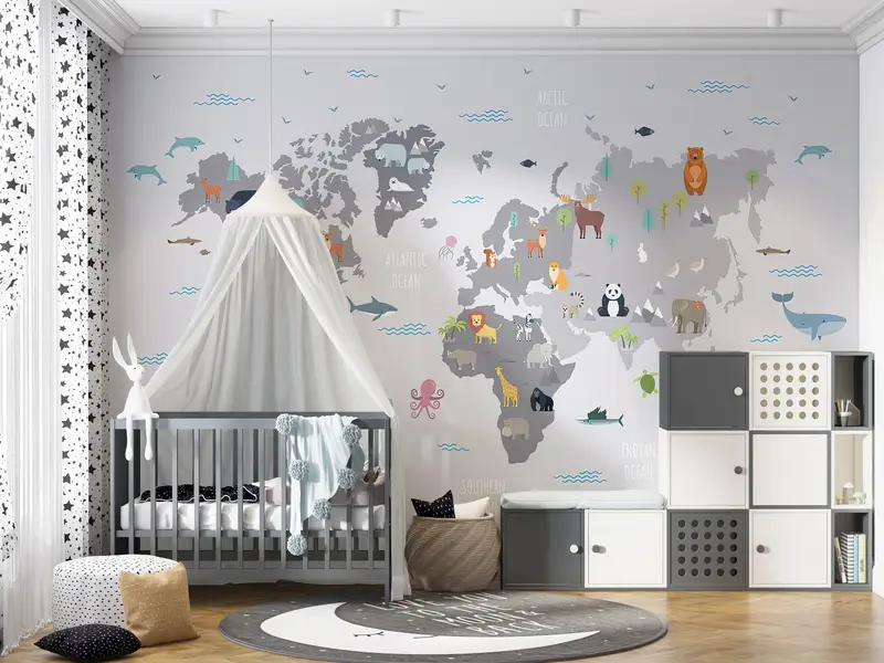 World Map Wall Decor,Modern Wall Paper,Kids Room Wall Art,3d Wall Paper,Wall Paper Peel and Stick,Educational Map Wall Decor, - 8