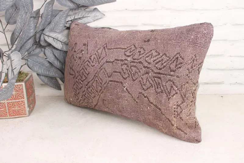 Traditional Cushion Case, 12x20 Brown Pillow, Authentic Cushion, Turkish Kilim Pillow, Kilim Pillow Cover, Pillow Cover, Home Decor Pillow - 4