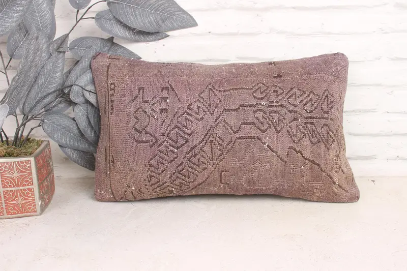 Traditional Cushion Case, 12x20 Brown Pillow, Authentic Cushion, Turkish Kilim Pillow, Kilim Pillow Cover, Pillow Cover, Home Decor Pillow - 1