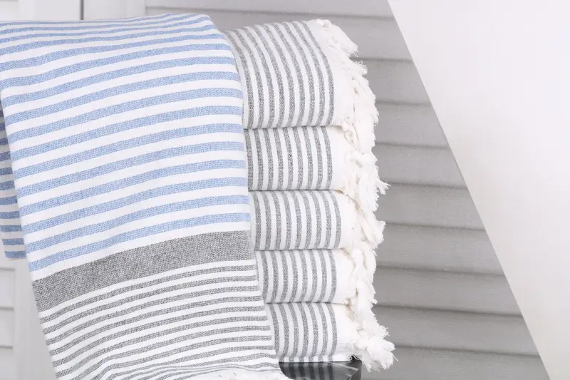 Friends Beach Towel Sax Blue Striped Terry Towel 38x67 Inches