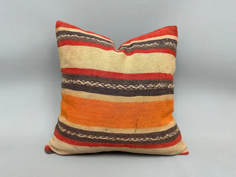 Kilim Pillow Cover, Authentic Pillow Case, Pillow for Couch, 20x20 Beige Pillow Cover, Cushion Cover, Ethnical Kilim Rug Pillow - 1