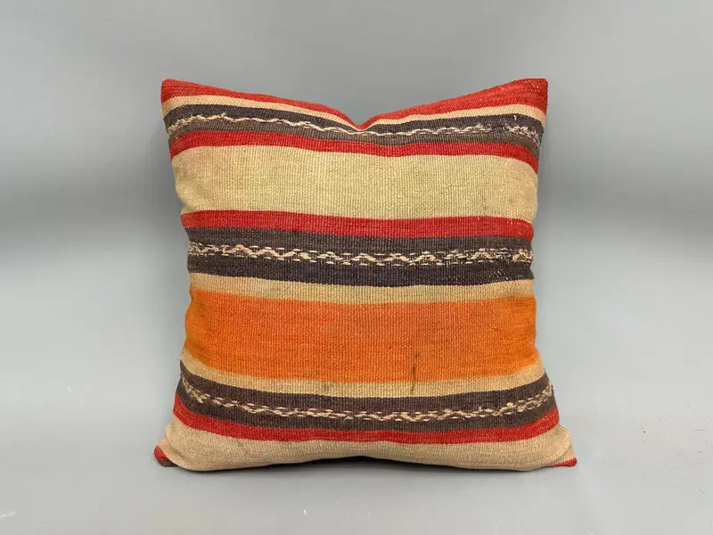 Kilim Pillow Cover, Authentic Pillow Case, Pillow for Couch, 20x20 Beige Pillow Cover, Cushion Cover, Ethnical Kilim Rug Pillow - 4