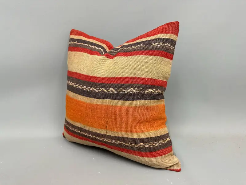 Kilim Pillow Cover, Authentic Pillow Case, Pillow for Couch, 20x20 Beige Pillow Cover, Cushion Cover, Ethnical Kilim Rug Pillow - 3