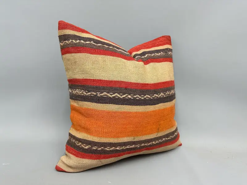 Kilim Pillow Cover, Authentic Pillow Case, Pillow for Couch, 20x20 Beige Pillow Cover, Cushion Cover, Ethnical Kilim Rug Pillow - 2