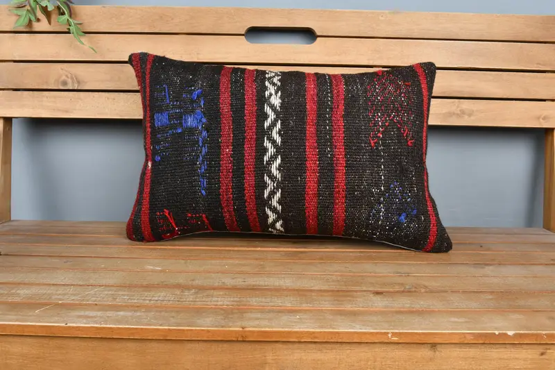 Cushion Cover, Morroccon Kilim Cushion Pillow Cover, Kilim Pillow, 16x24 Red Pillow Case, Boho Pillow Sham Cover, Pillow for Couch - 6
