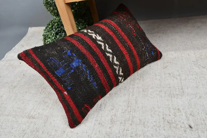 Cushion Cover, Morroccon Kilim Cushion Pillow Cover, Kilim Pillow, 16x24 Red Pillow Case, Boho Pillow Sham Cover, Pillow for Couch - 7