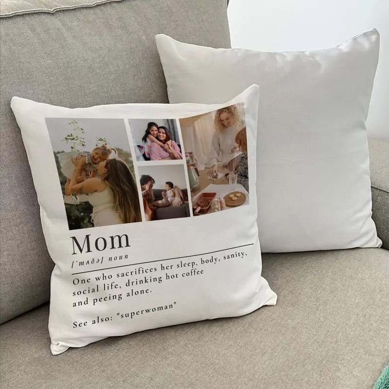 Custom Photo Collage Pillow Cover, Personalized Mother Gift, Modern Family Memory Cushion, Mother's - 1