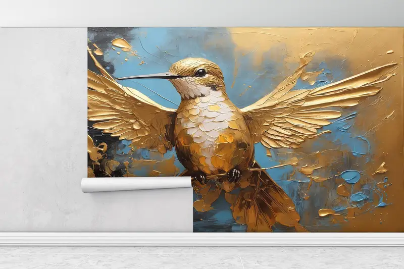 Vogelbild, moderne Wandaufkleber, 3D -Handpapier, Hummingbird -Wandplakat, Wanddekoration, Tierwanddekor, personalisierte Tapete, - 1