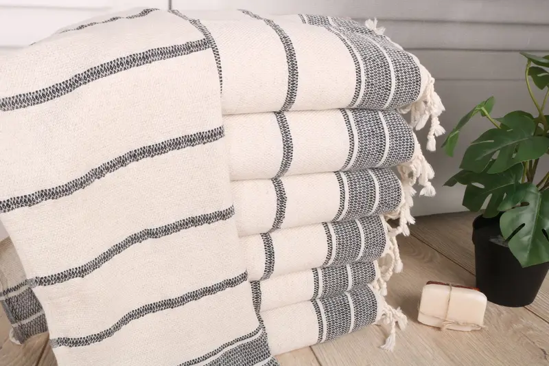 Monogram Kitchen Towel, 40x20 Linen Striped Towel, Bridesmaid Gift Towel, Personalized Hand Towel, Travel Towel, Custom Hand Towel, Monogram Towels - 1