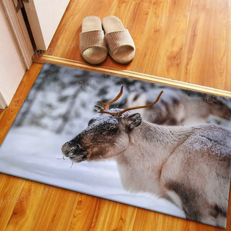 エレガントなトナカイの森プリント ラグ: 冬の自然の風景