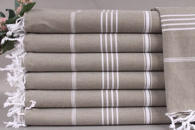 Personalized Turkish Towel Dark Khaki Green Stripes, 40x71 Inches