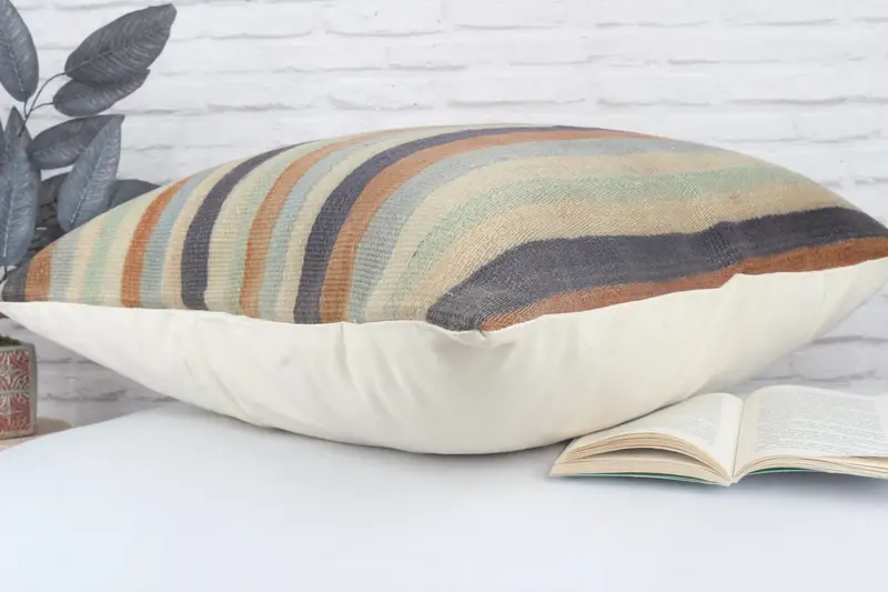 Nautical Throw Cushion, Boho Pillow, 28x28 Beige Cushion Cover, Cushion Cover, Handmade Kilim Cushion, Pillow for Couch, Comfy Throw Pillow Sham - 7